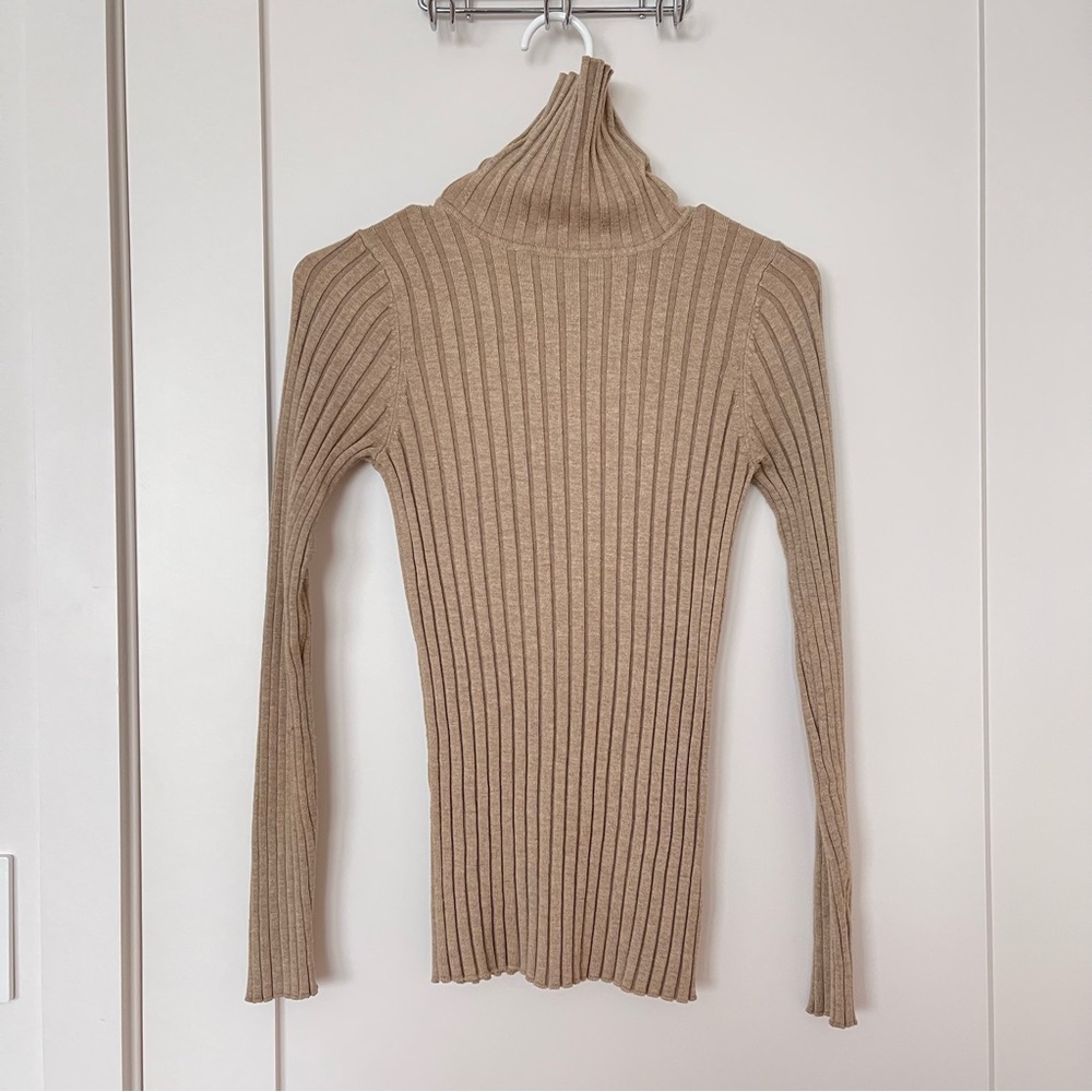 George Camel Ribbed Turtleneck Sweater | Soft Stretch Knit | Women’s XS